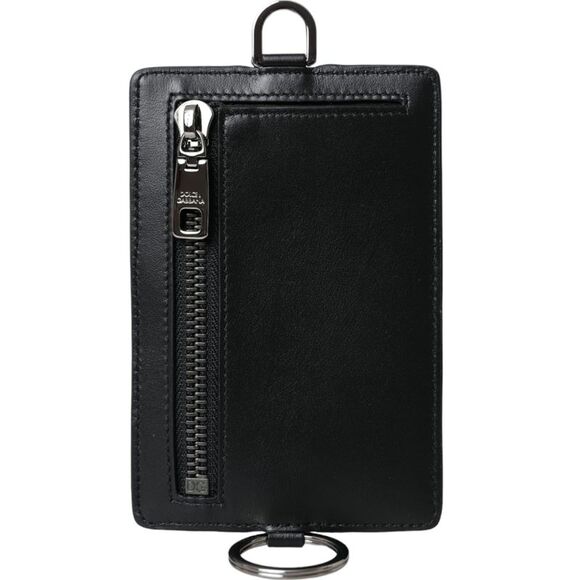 Dolce & Gabbana Black Calf Leather Lanyard Logo Card Holder Men Men's Wallet